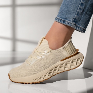 Pantofi sport dama cu siret si talpa groasa bej MOD13123, 3, modlet.ro