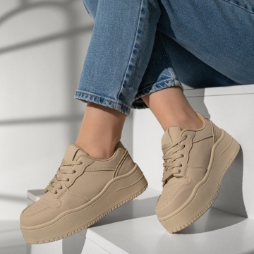 Pantofi sport dama cu siret si talpa groasa khaki MOD12996, 2, modlet.ro