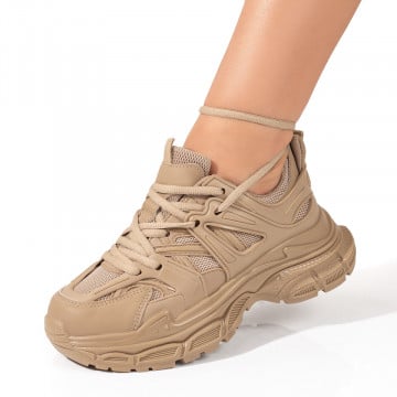 Pantofi sport dama cu siret si talpa groasa khaki ZEF09903, 1, zeforia.ro