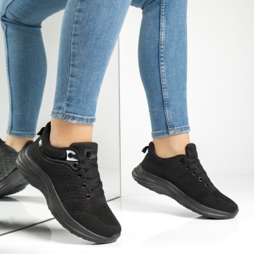 Pantofi sport dama cu siret si talpa groasa negri MOD13220, 4, modlet.ro