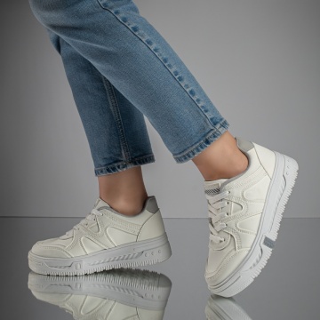 Pantofi sport dama cu talpa groasa albi cu gri MOD11781, 4, modlet.ro