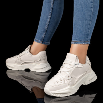 Pantofi sport dama cu talpa groasa albi MOD10068, 3, modlet.ro