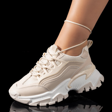 Pantofi sport dama cu talpa groasa bej MOD09493, 2, modlet.ro