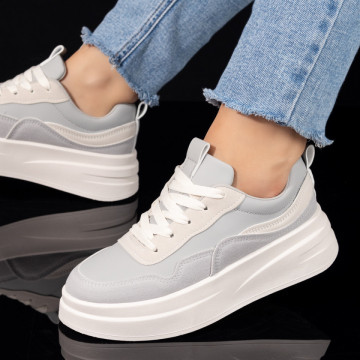 Pantofi sport dama cu talpa groasa gri MOD09908, 3, modlet.ro