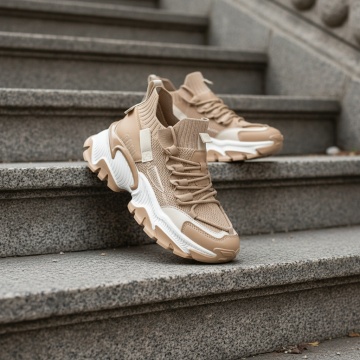 Pantofi sport dama cu talpa groasa khaki MOD09199, 2, modlet.ro