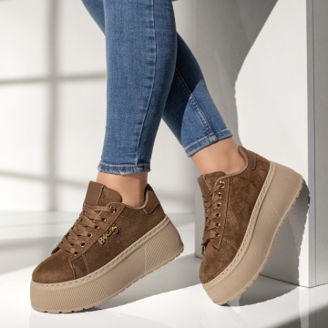 Pantofi sport dama cu talpa groasa maro suede MOD14269, 2, modlet.ro