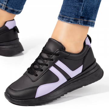 Pantofi sport dama cu talpa groasa negri cu mov MOD05871, 1, modlet.ro
