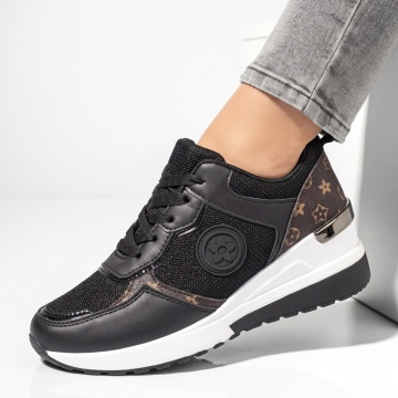 Adidasi dama, Pantofi sport dama cu talpa groasa negri MOD08642, modlet.ro