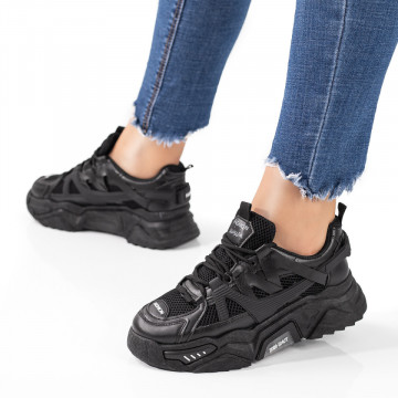 Pantofi sport dama cu talpa groasa negri MOD09619, 3, modlet.ro