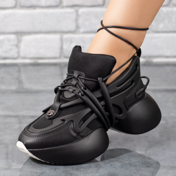 Pantofi sport dama cu talpa groasa negri MOD09781, 3, modlet.ro