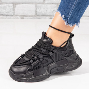 Pantofi sport dama cu talpa groasa negri MOD10436, 3, modlet.ro