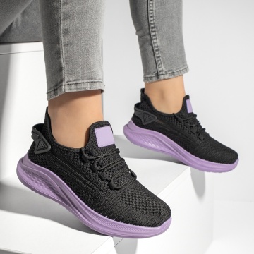 Pantofi sport dama cu talpa groasa negru cu mov MOD13184, 4, modlet.ro