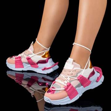 Pantofi sport dama cu talpa groasa roz cu albastru MOD09410, 3, modlet.ro
