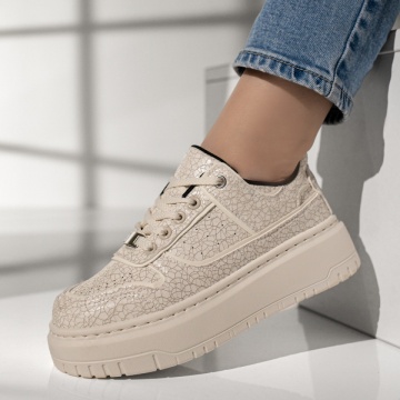 Pantofi sport dama cu talpa groasa si imprimeu bej MOD13000, 2, modlet.ro