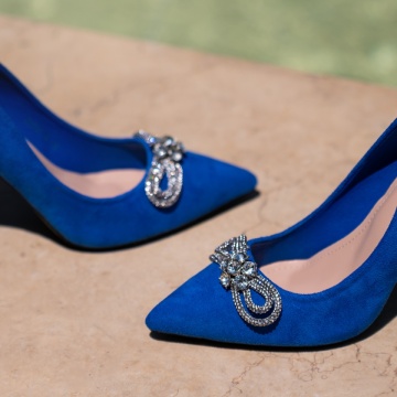 Pantofi Stiletto albastri suede dama cu toc si accesoriu cu pietre aplicate MOD06157, 4, modlet.ro