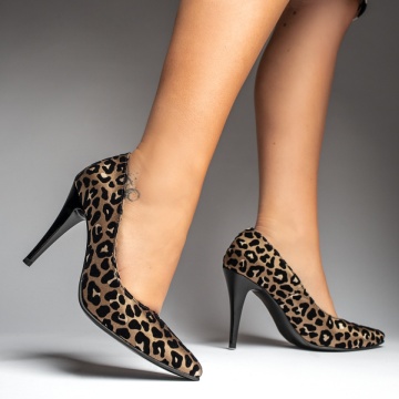 Pantofi Stiletto dama cu imprimeu negri din Piele naturala MOD12940, 3, modlet.ro