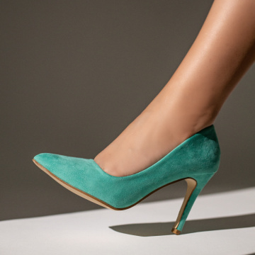 Pantofi Stiletto verzi suede dama cu toc subtire MOD06497, 4, modlet.ro