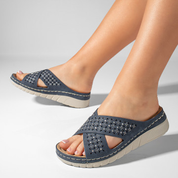 Papuci casual cu platforma dama albastri MOD11340, 4, modlet.ro