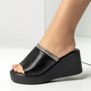 Papuci casual dama, Papuci casual cu platforma negri ZOE1, modlet.ro