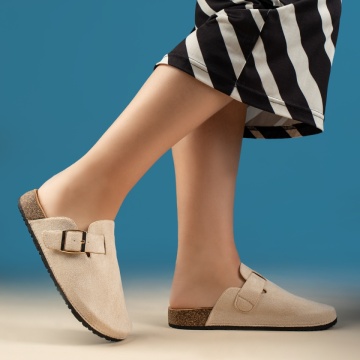 Papuci casual dama cu catarama bej suede MOD13445, 3, modlet.ro