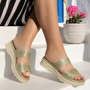 Papuci casual dama cu pietre aplicate verzi MOD13505, 3, modlet.ro