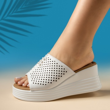 Papuci casual dama cu platforma si perforatii albi ZOE8, 2, modlet.ro