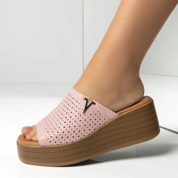 Papuci casual dama cu platforma si perforatii roz din Piele naturala ANA25, 3, modlet.ro