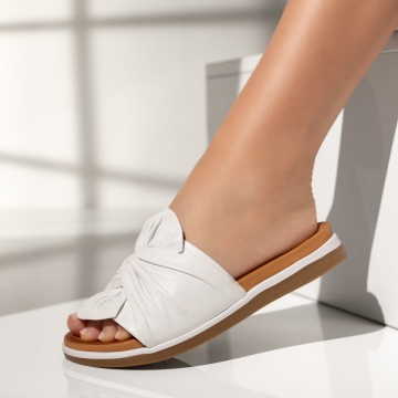 Papuci casual dama cu talpa groasa albi din Piele naturala MOD13659, 2, modlet.ro