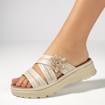 Papuci casual dama cu talpa groasa bej MOD13360, 4, modlet.ro
