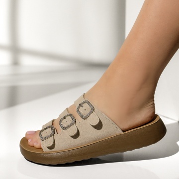 Papuci casual dama cu talpa joasa bej suede MIA11, 2, modlet.ro