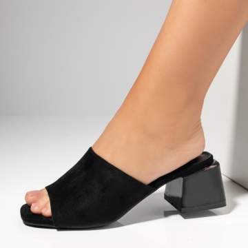 Papuci casual dama cu toc negru suede MOD14349