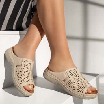 Papuci casual dama perforati bej deschis MOD13546, 4, modlet.ro