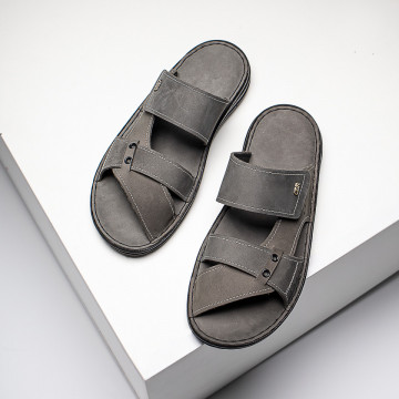 Papuci casual gri barbati din Piele naturala MOD11466, 3, modlet.ro