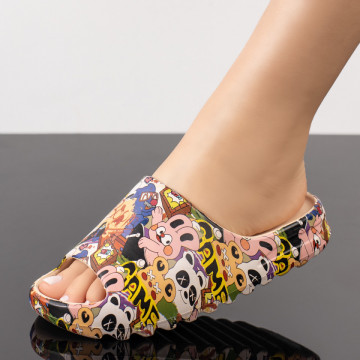 Papuci dama bej cu print MOD08477, 3, modlet.ro