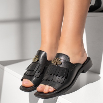 Papuci dama cu accesoriu metalic negri din Piele naturala MOD13412, 3, modlet.ro