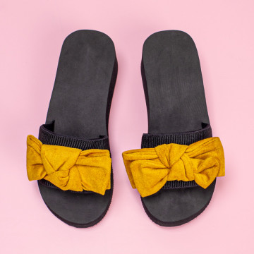 Papuci dama cu platforma din textil cu funda galbena MOD05046, 3, modlet.ro