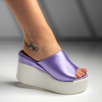 Papuci dama cu platforma mov din satin MOD09392, 1, modlet.ro