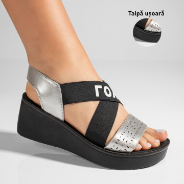 Sandale cu platforma dama argintiu cu negru MOD08510, 3, modlet.ro