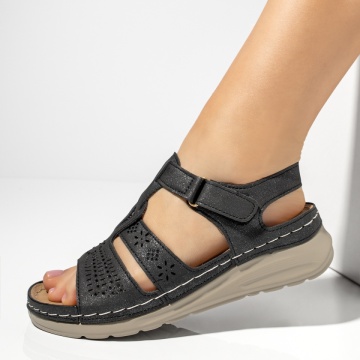 Sandale cu platforma dama si bareta negre MOD13385, 2, modlet.ro