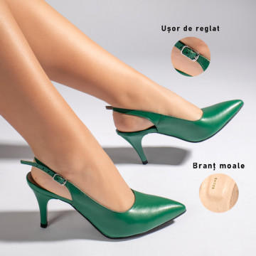 Sandale cu toc subtire verzi dama din Piele naturala MOD11259, 2, modlet.ro