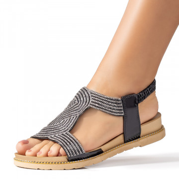 Sandale dama cu bareta elastica si pietre aplicate negre MOD09464, 2, modlet.ro