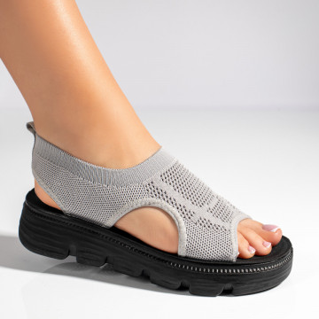 Sandale dama cu perforatii si bareta elastica gri MOD11375, 4, modlet.ro