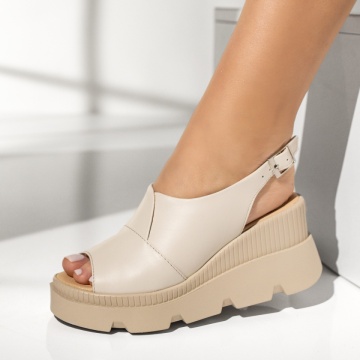 Sandale dama cu platforma bej din Piele naturala BIA10, 3, modlet.ro