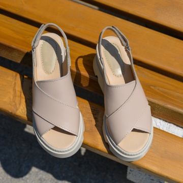 Sandale dama cu platforma bej inchis din Piele naturala MOD13279, 4, modlet.ro