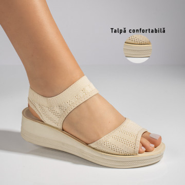 Sandale dama cu platforma din material textil bej MOD11521, 3, modlet.ro