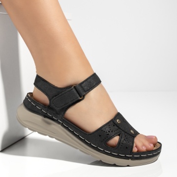 Sandale dama cu platforma negre glitter EMA26, 3, modlet.ro