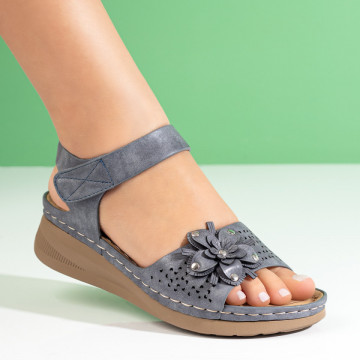 Sandale dama cu platforma si accesoriu floral albastre MOD08588, 4, modlet.ro