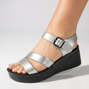 Sandale dama cu platforma si bareta argintii MOD09090, 1, modlet.ro