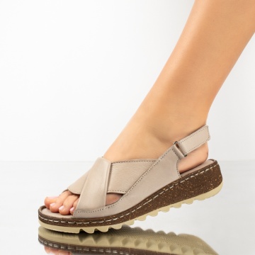 Sandale dama cu platforma si bareta bej din Piele naturala MOD13619, 2, modlet.ro