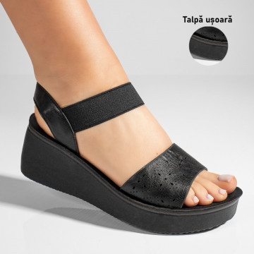 Sandale dama cu platforma si bareta elastica negre MOD08502, 3, modlet.ro